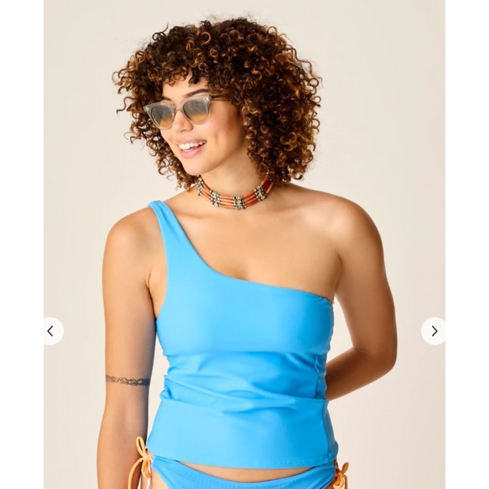 Carve Designs Rio Tankini Blue One Shoulder Top Side Pocket Size Large Beach